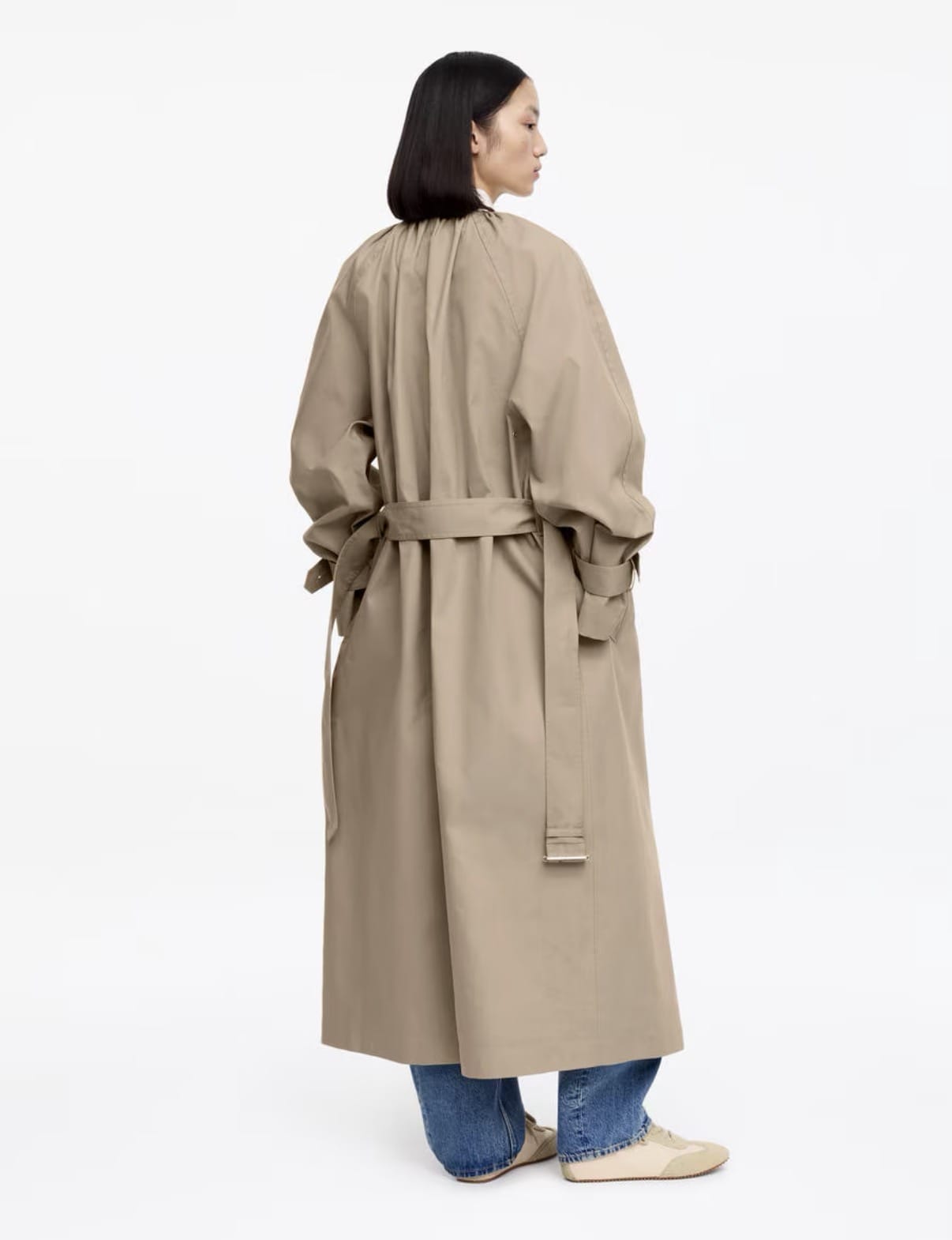 Long beige trench coat